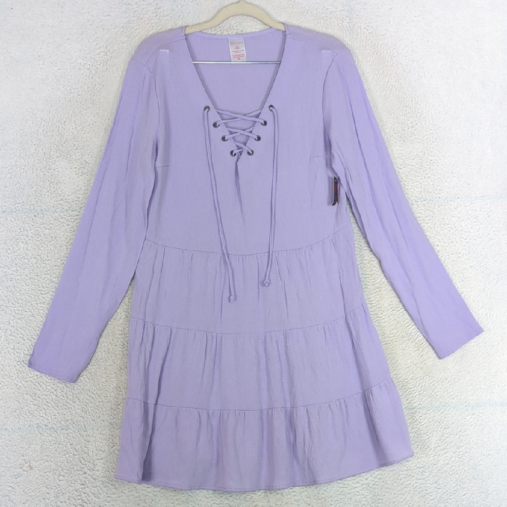No Boundaries Junior's Purple Lavender Lace Up Long Sleeve Dress Size M